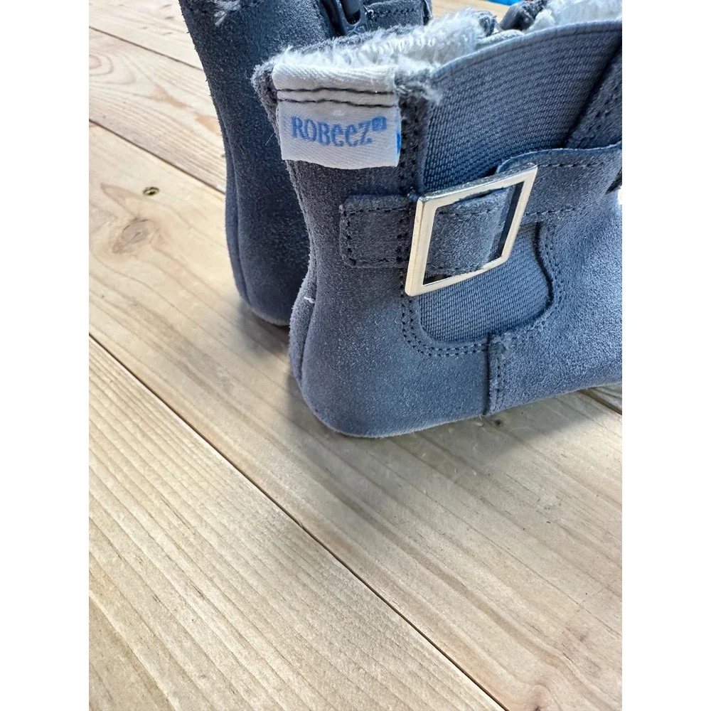 Robeez Grey Suede‎ Faux Fur Lined Toddler Boots Size US 6 18-24 Months